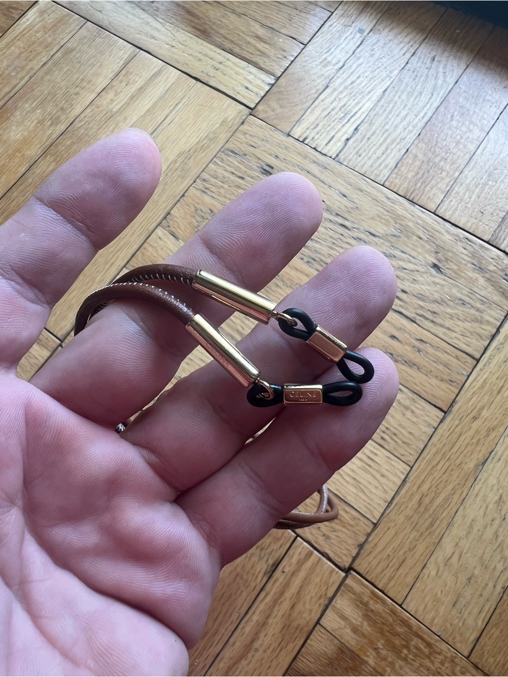 Celine Brown Leather Sunglass Strap with Gold Accents - Picture 3 of 4